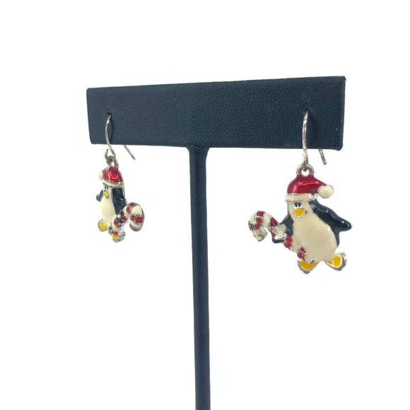 Enamel Penguin with Candy Cane Earrings - Picture 2 of 6